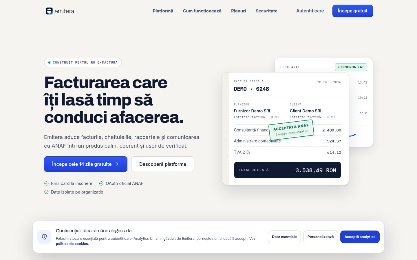 Website Emitera pe desktop