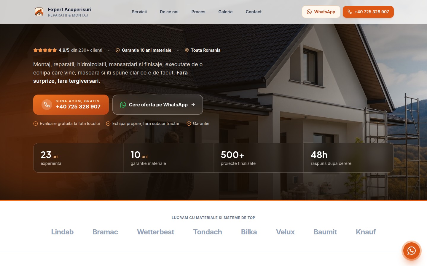 Screenshot website Expert Acoperișuri